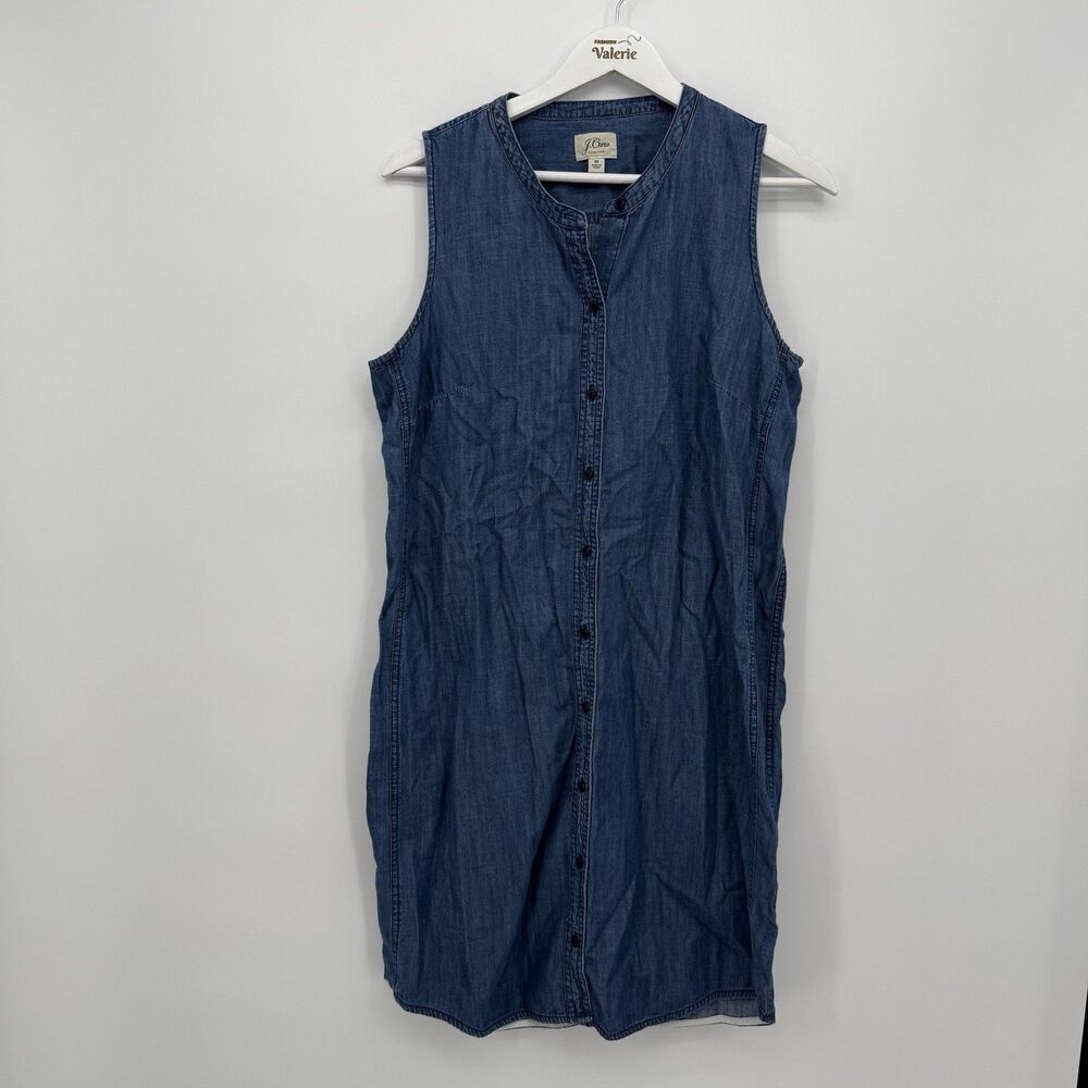 J.Crew Chambray Denim Button Front Mini Dress Tie Belt Size Medium Cotton